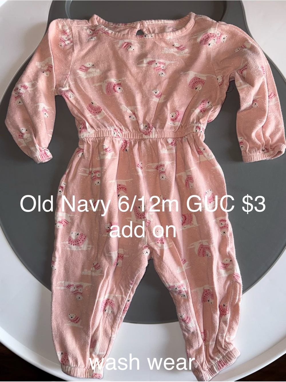 Old Navy Pink Long-Sleeve Baby Romper with Winter Polar Bear Animal Print